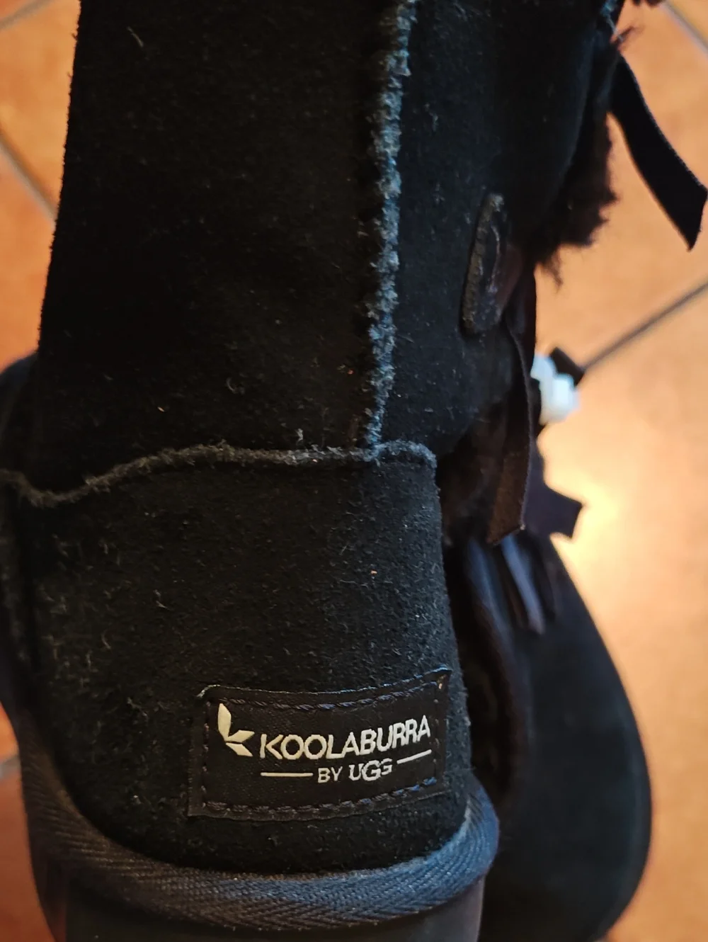 UGG Koolaburra Black Faux-Fur Bow Kids Boots